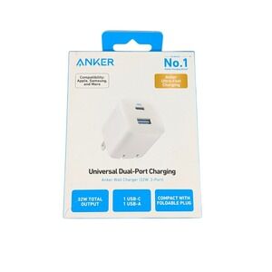 cc6O Anker 32W 2-Port Wall Charger USB-C + USB-A Fast PD Quick Charge White 323